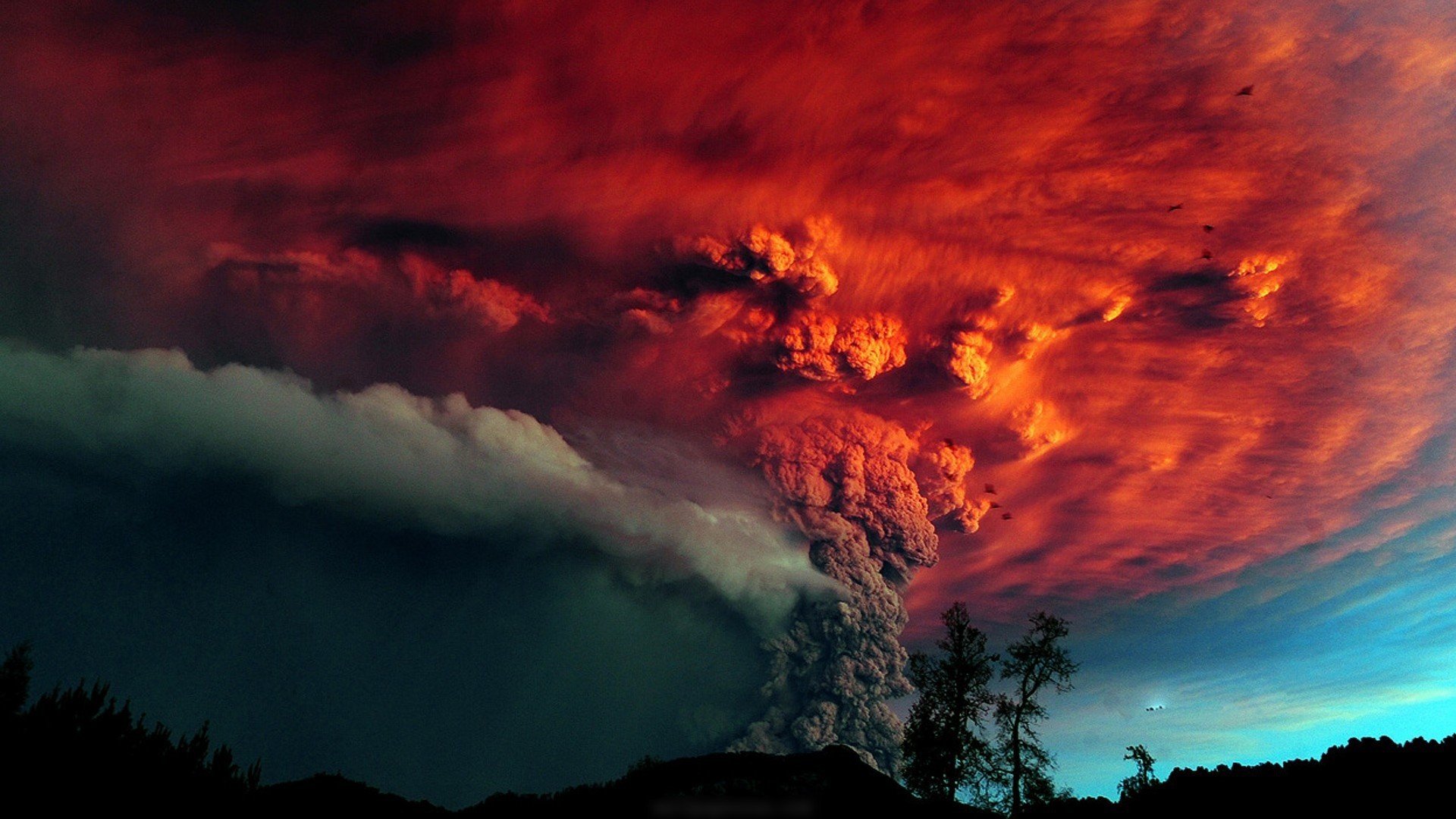 eruption, Red, Cloud, Sky, Tree Wallpaper
