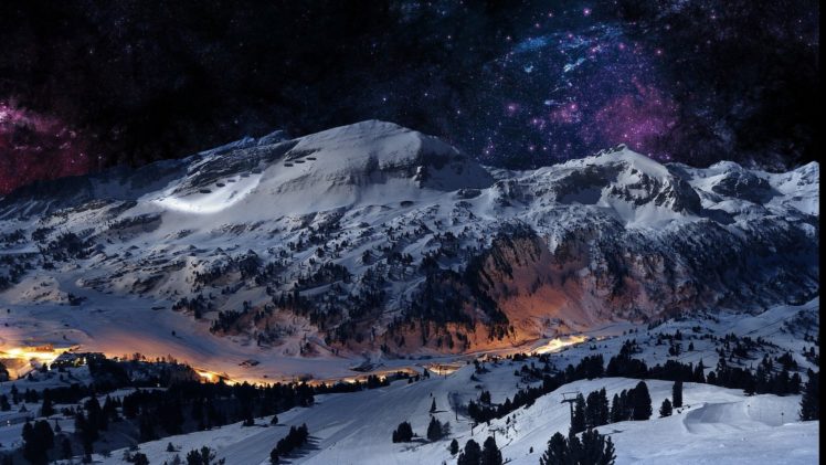 beautiful winter mountain star, Tree HD Wallpaper Desktop Background