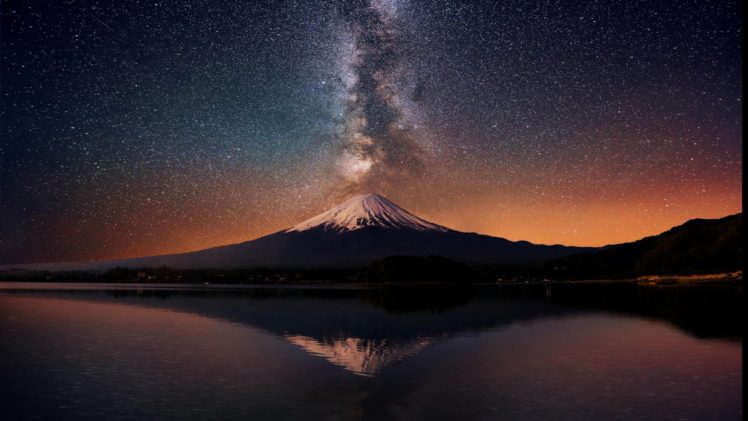 the milky way over mount fuji japan stars HD Wallpaper Desktop Background