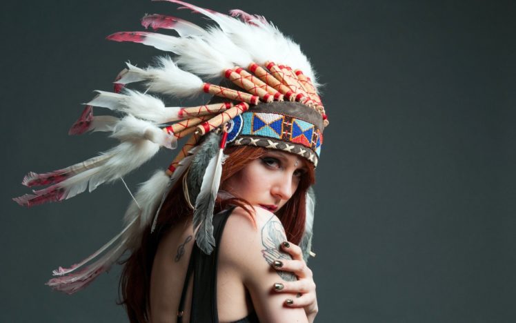 headdress,  , Girl, Indian, Feathers, Tattoo HD Wallpaper Desktop Background