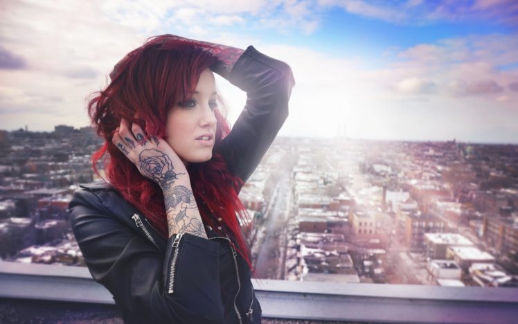 tattoo,  , Redhead, Tattoo, Girl, City, Jacket HD Wallpaper Desktop Background