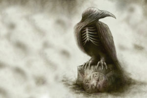 bird, Clock, Drawing, Abstract, Creepy, Skeleton, Poe, Raven, Gothic, Dark