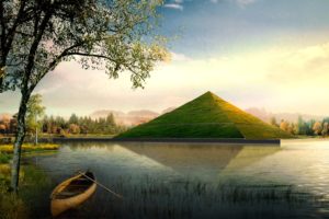 nature, Grass, Digital, Art, Lakes, Canoe, Pyramids