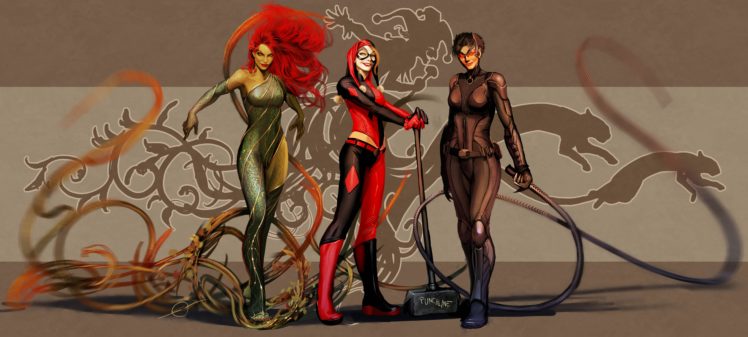 gotham city sirens, D c, Dc comics, Catwoman, Poison, Ivy, Harley, Quinn, Superhero, Gotham, City, Sirens HD Wallpaper Desktop Background