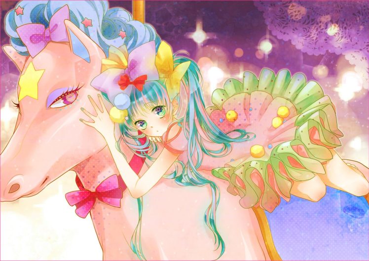 animal, Blush, Bow, Hatsune, Miku, Horse, Vocaloid HD Wallpaper Desktop Background