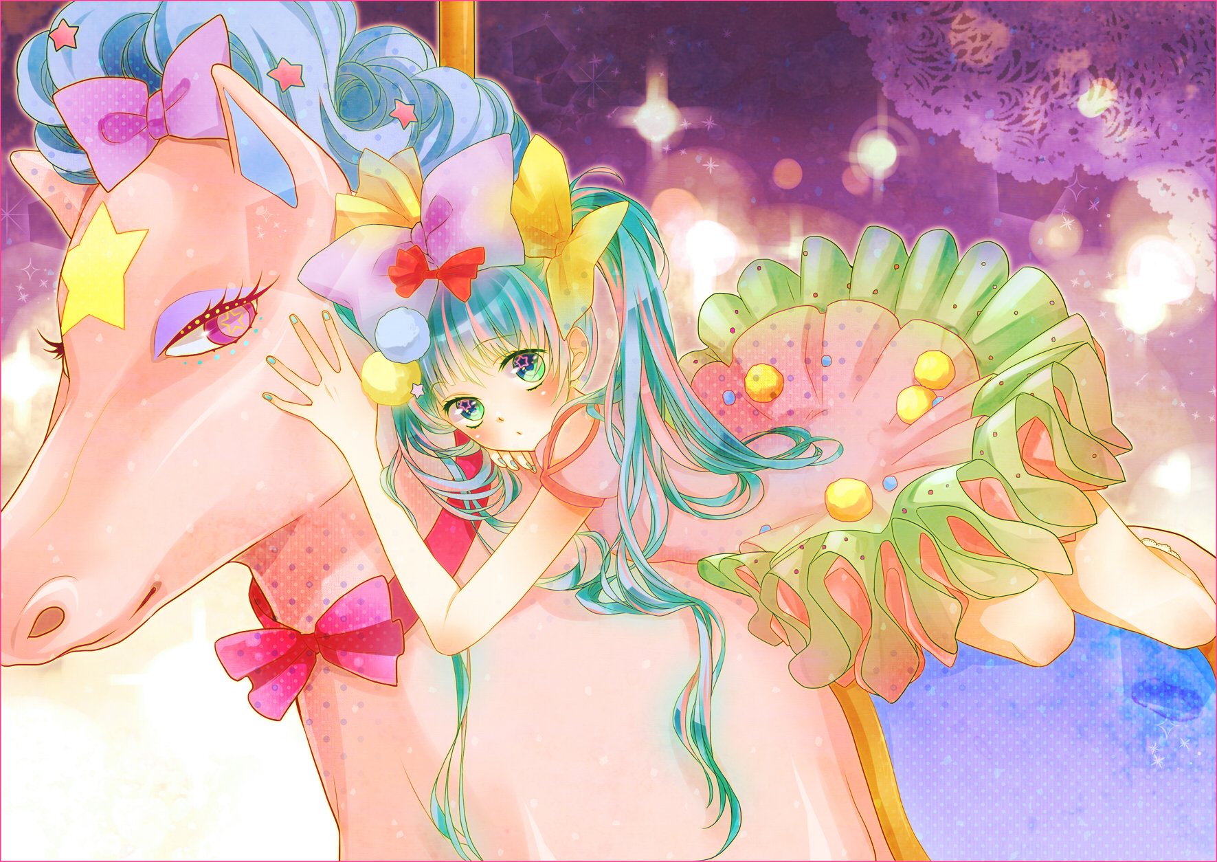 animal, Blush, Bow, Hatsune, Miku, Horse, Vocaloid Wallpaper