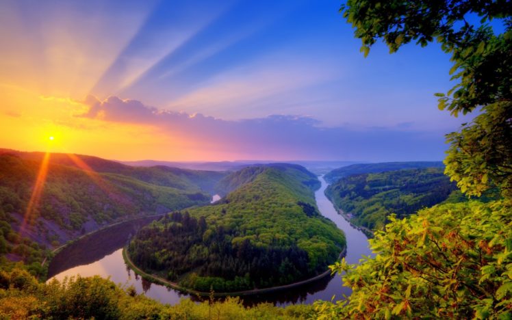 sunset, Landscapes, Nature, Trees, Forest, Rivers, Saars HD Wallpaper Desktop Background