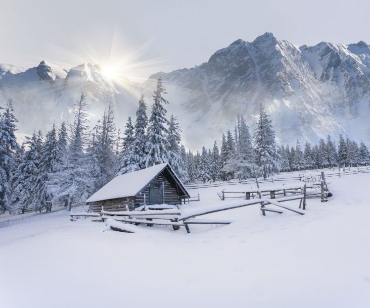 winter, Snow, House, Mountains HD Wallpaper Desktop Background