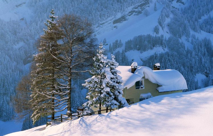 winter, Snow, House, Mountains HD Wallpaper Desktop Background