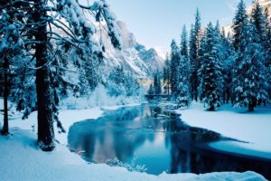 winter, Snow, River, Forest, Reflection