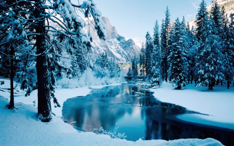 winter, Snow, River, Forest, Reflection HD Wallpaper Desktop Background