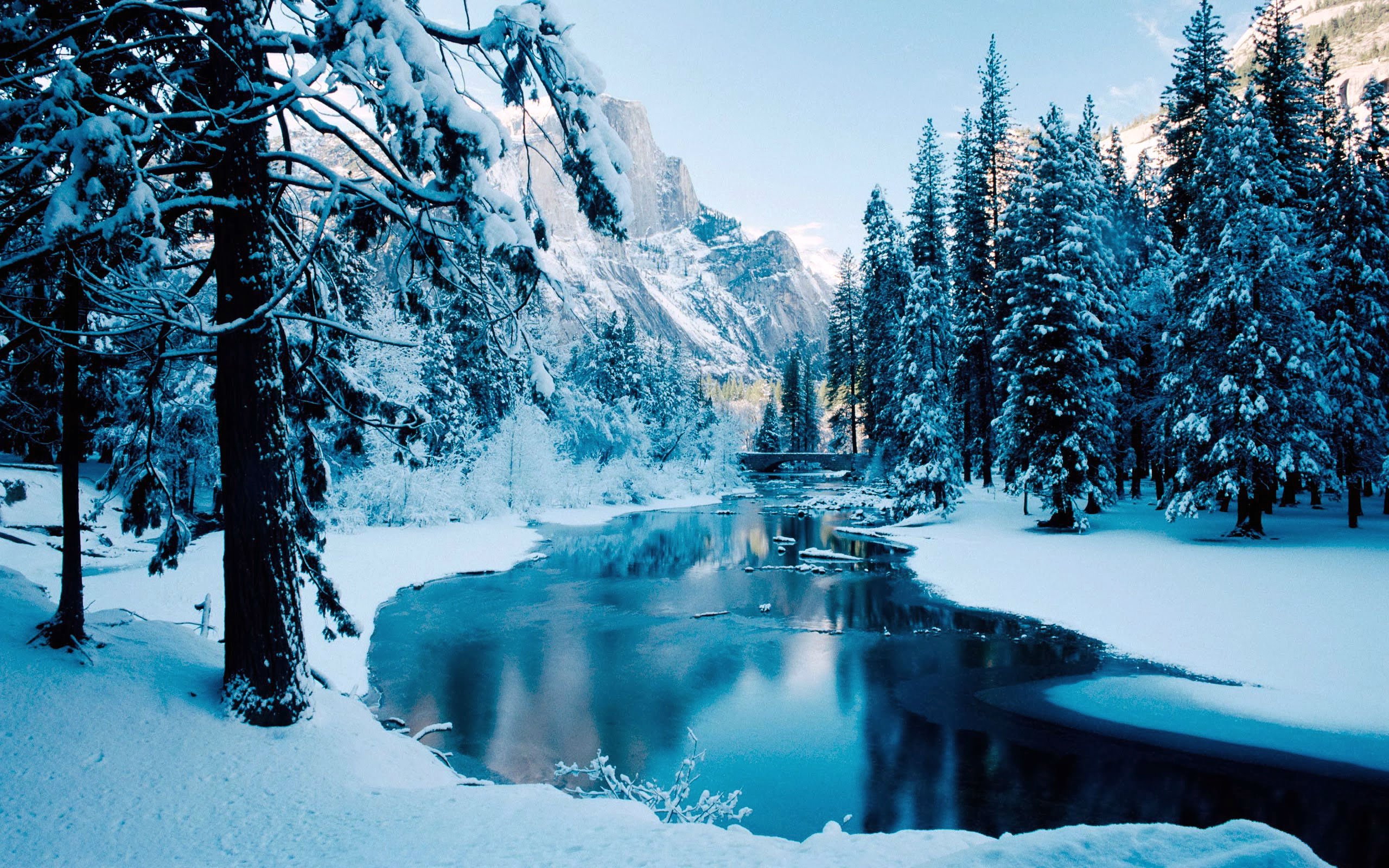 winter, Snow, River, Forest, Reflection Wallpaper