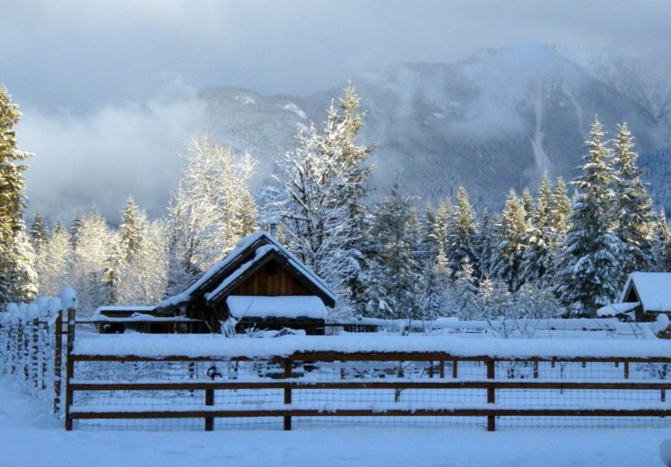 winter, Snow, Farm, Rustic, Landscape HD Wallpaper Desktop Background