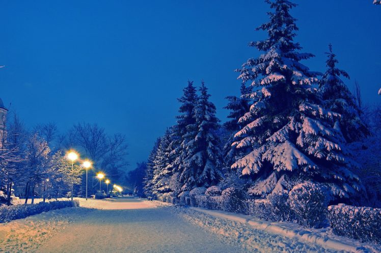 winter, Snow, Lamp, Post, Park HD Wallpaper Desktop Background