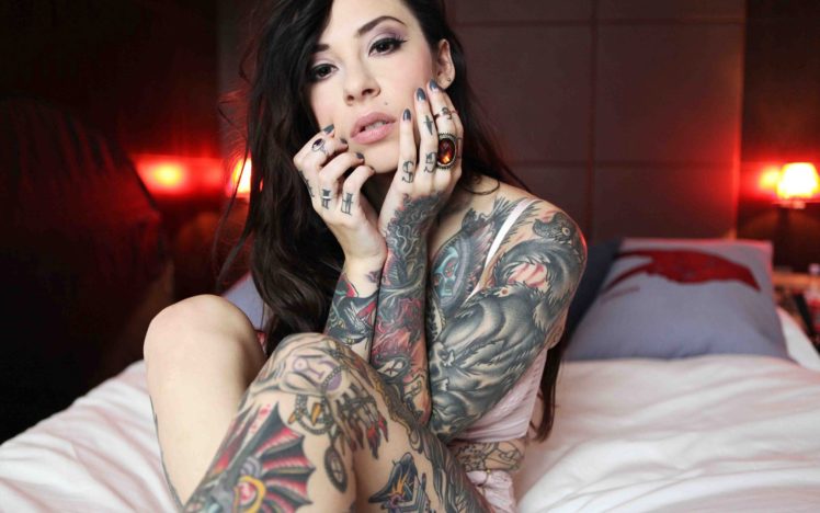 sensuality,  , Girl, Tattoo, Bed, Ring HD Wallpaper Desktop Background