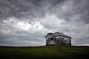 field, House, Landscape, Church, Buildings, Decay, Ruins, Sky, Clouds, Mood