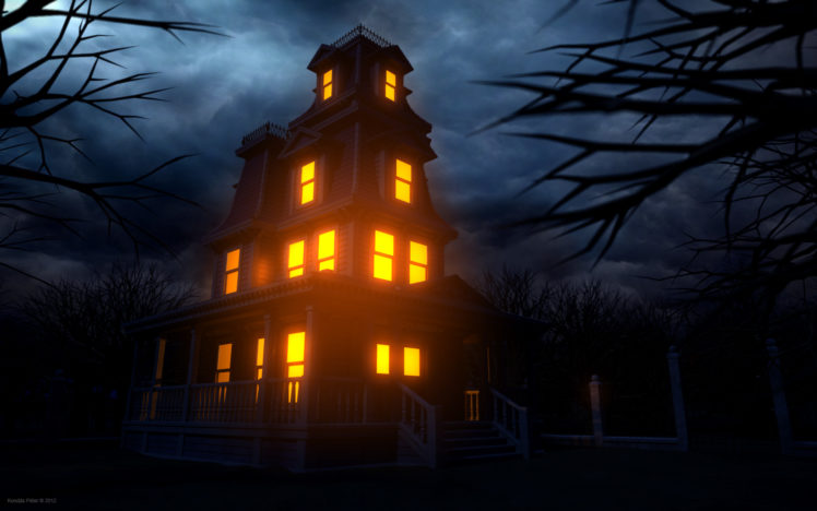 house, Creepy, Halloween, Haunted, Lights, Windows HD Wallpaper Desktop Background