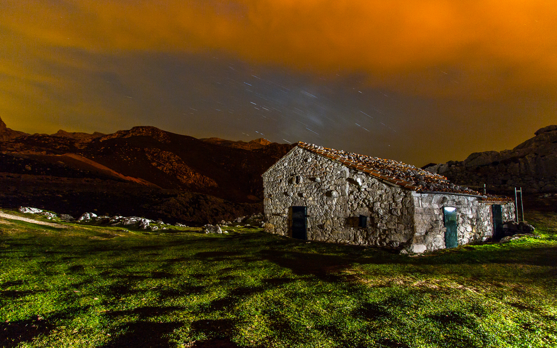 house, Night, Stars, Timelapse, Sky, Clouds, Mountains, Landscapes, Buildings Wallpaper