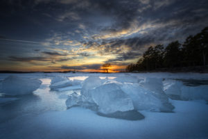 ice, Sunset, Winter, Lakes, Water, Sky, Clouds, Shore, Reflection