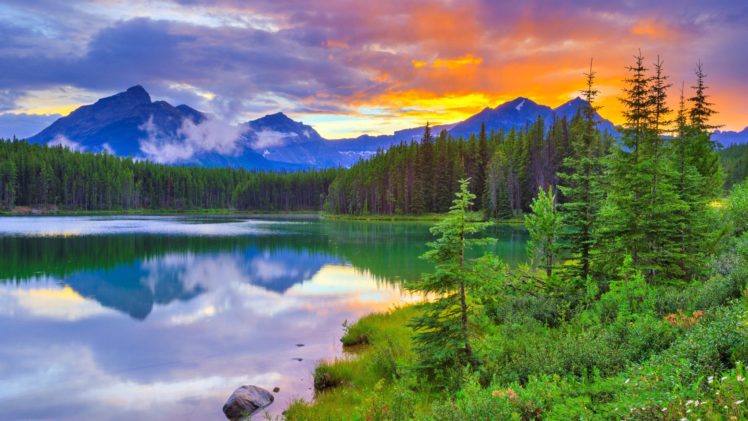 herbert, Lake, Banff, National, Park, Alberta HD Wallpaper Desktop Background