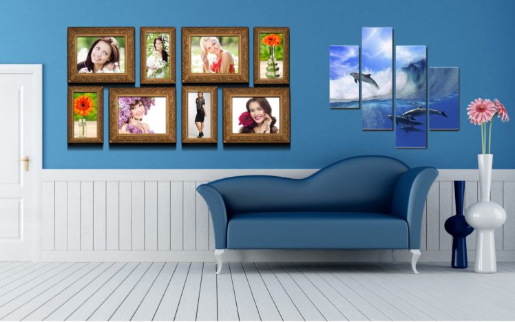 interior, Sofa, Flowers, Vases, Pictures, Polyptych, Dolphins, Faces, Furniture HD Wallpaper Desktop Background