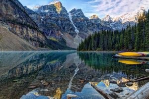 moraine, Lake, Banff, National, Park, Lake, Mountains
