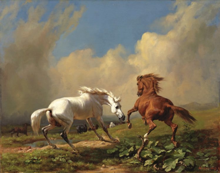 rudolf, Koller, Oil, Art, Horse, Cloud, Sky HD Wallpaper Desktop Background
