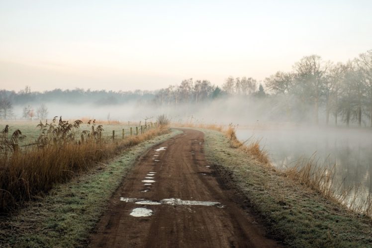 morning, Road, River, Fog, Nature, Landscape HD Wallpaper Desktop Background