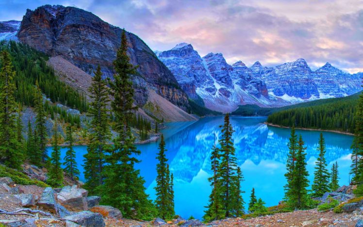 moraine, Lake, Banff, National, Park, Canada, Lake, Trees, Mountains, Landscape HD Wallpaper Desktop Background