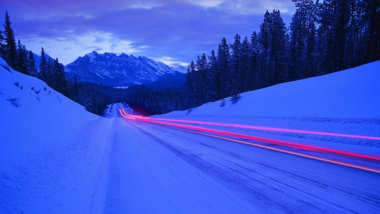 winter, Snow, Road, Evening, Highway, Nature HD Wallpaper Desktop Background