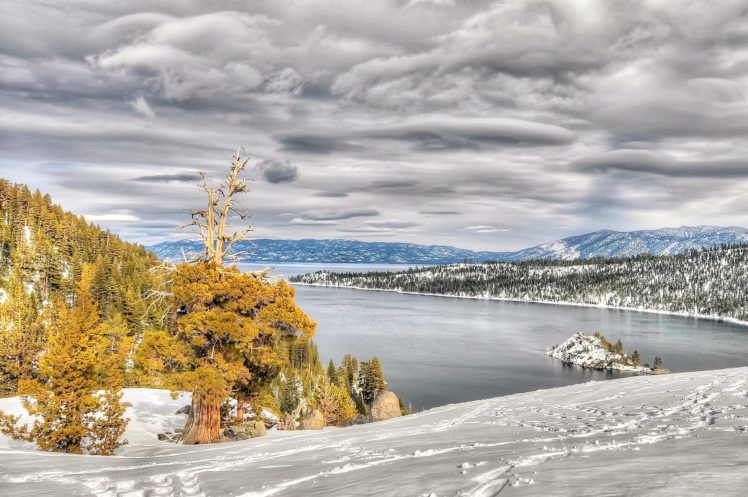 lake, Tahoe, California, Nevada, Winter HD Wallpaper Desktop Background
