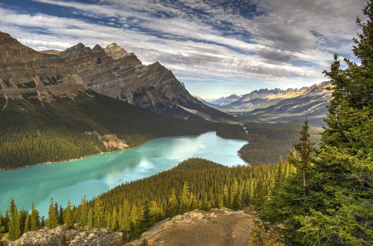 lake, Drink, Mountains, Forest, Landscape, Peyto, Lake, Banff, National, Park, Canada, Trees, Spruce, Alberta HD Wallpaper Desktop Background