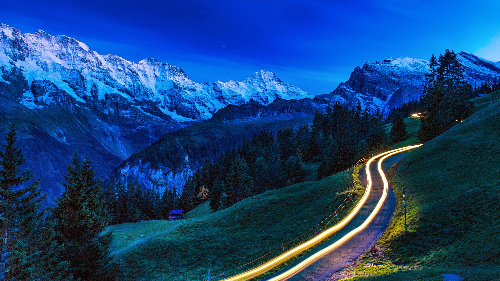 mountains, Trees, Road, Landscape Wallpaper