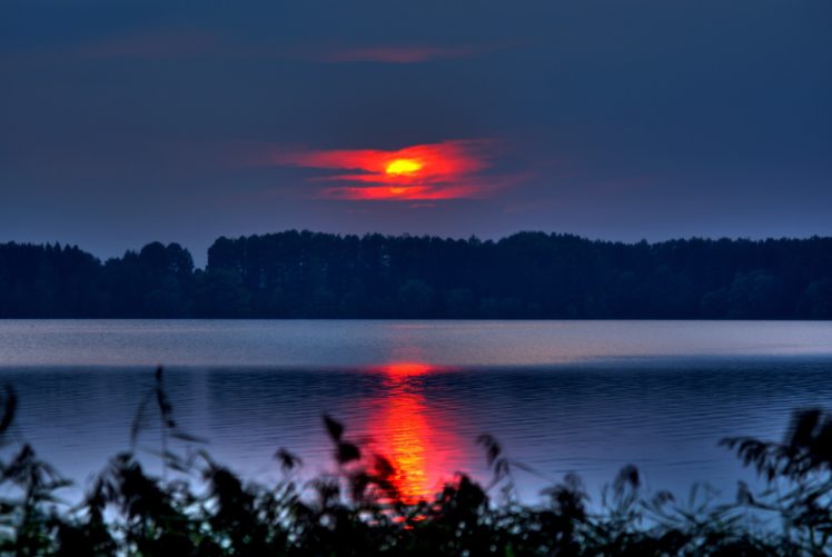 sun, Sunset, Evening, Trees, Lake, Water, Landscape, Nature HD Wallpaper Desktop Background