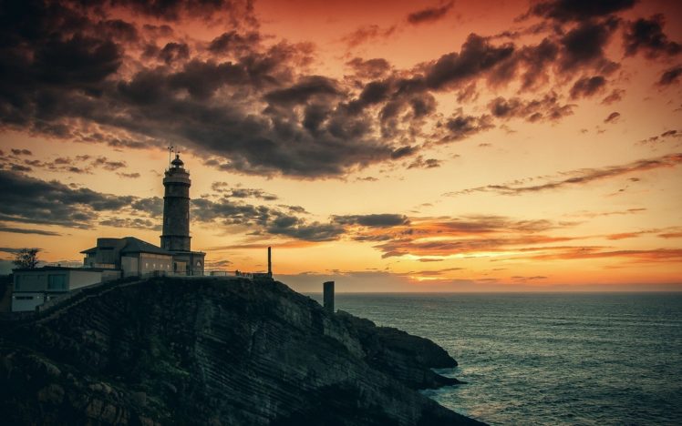 sea, Lighthouse, Night, Sunset, Nature HD Wallpaper Desktop Background