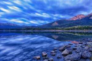 pyramid, Lake, Jasper, National, Park, Alberta, Canada, Jasper, Alberta, Canada, Lake, Mountains, Reflection, Rocks