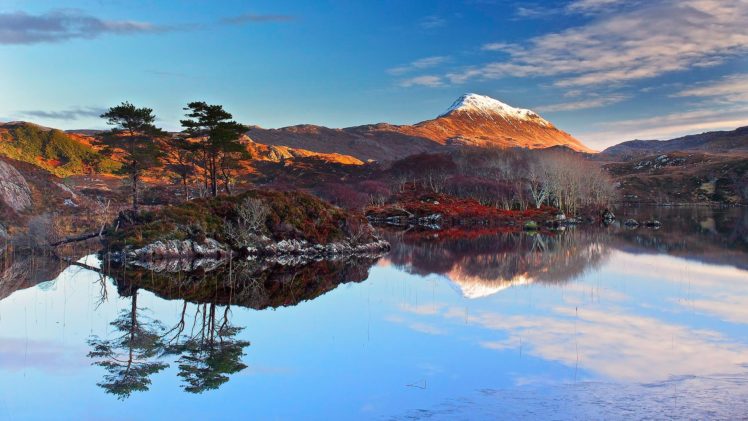 mountains, Sunset, Scotland, Sky, Clouds, Lake HD Wallpaper Desktop Background