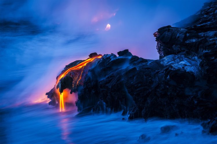 nature, Rocks, Lava, Magma, Sea, Water, Volcano HD Wallpaper Desktop Background