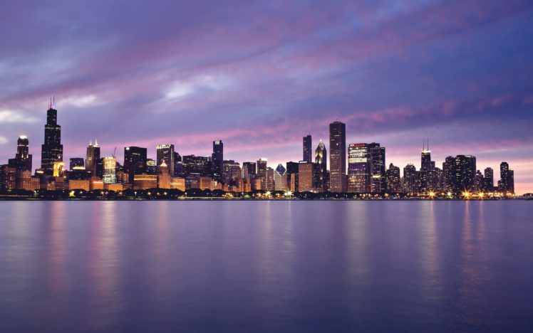 water, Cityscapes, Chicago, Dusk, Reflections HD Wallpaper Desktop Background