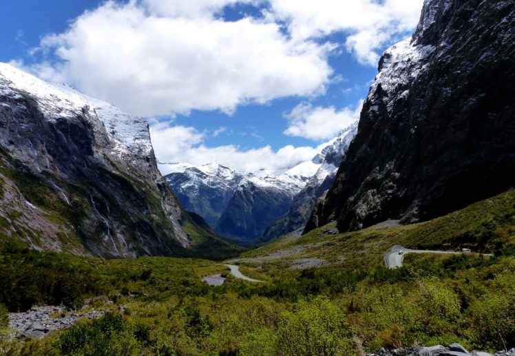 new, Zealand, Park, Mountains, Fiordland, Clouds, Grass, Nature, Road, Snow HD Wallpaper Desktop Background