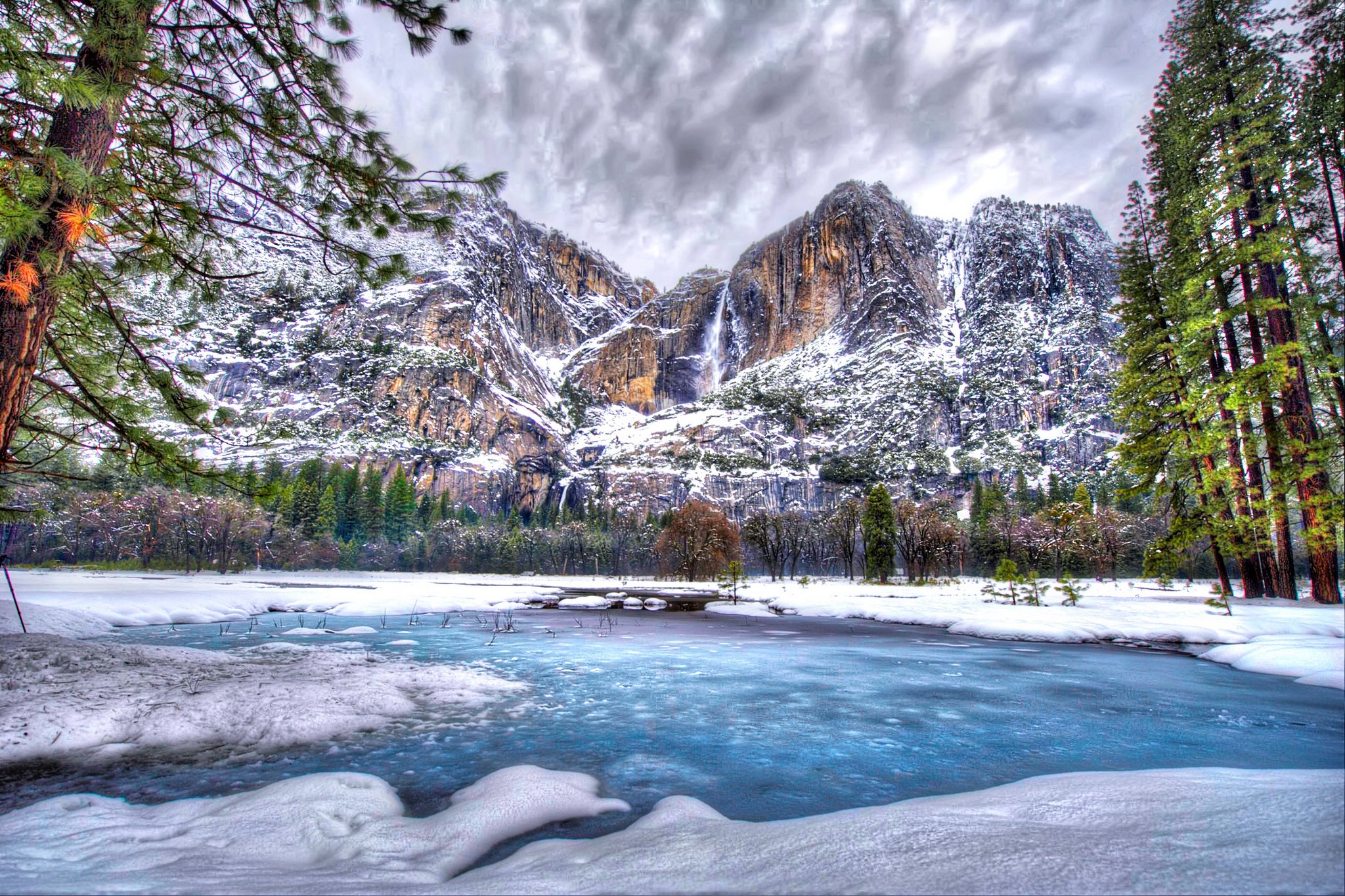 usa, Parks, Seasons, Winter, Mountains, Lake, Yosemite, Hdr, Nature Wallpaper
