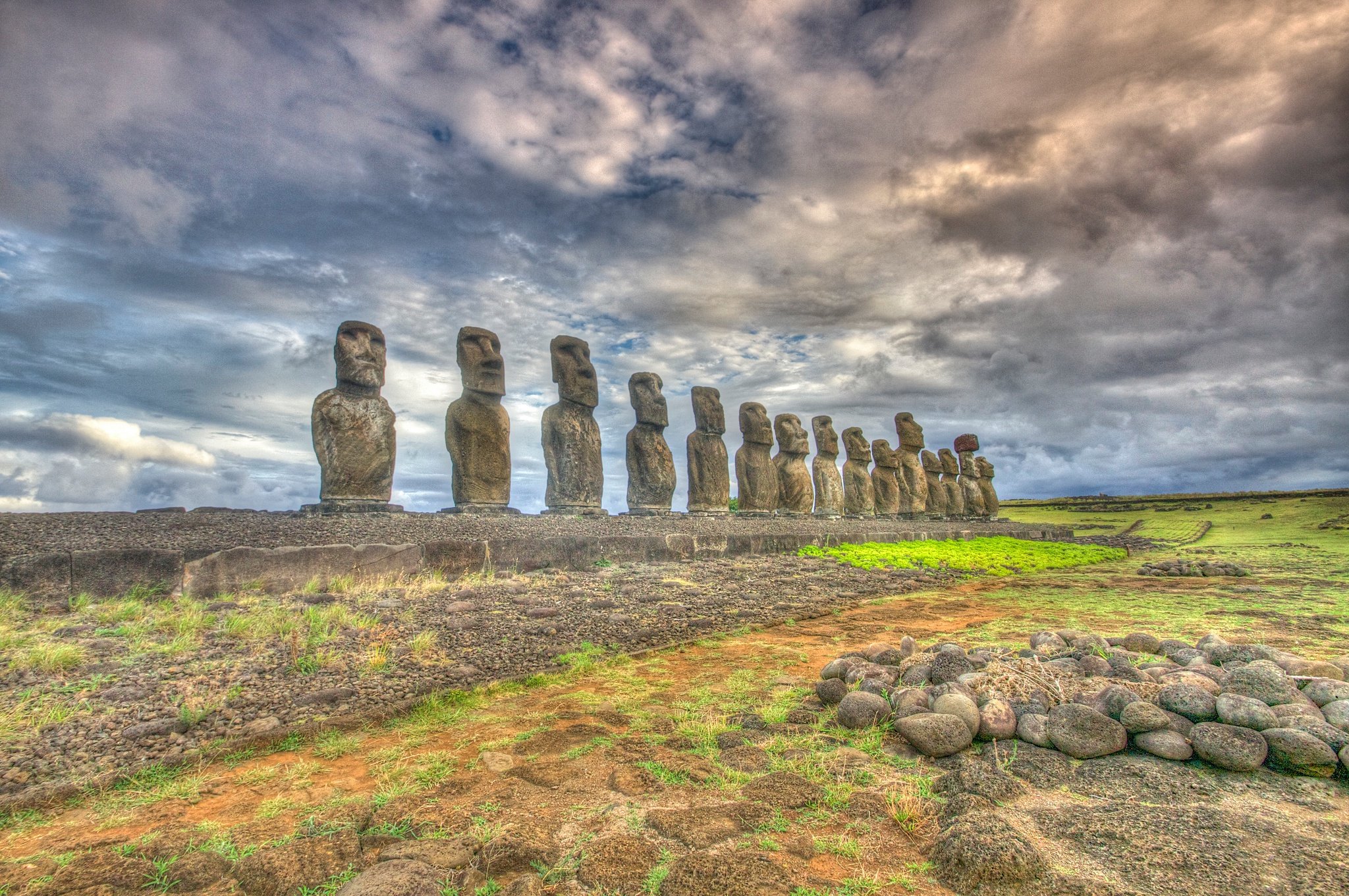 Chile Stones Sky Rapa Nui Easter Island Hdr Nature Statue 