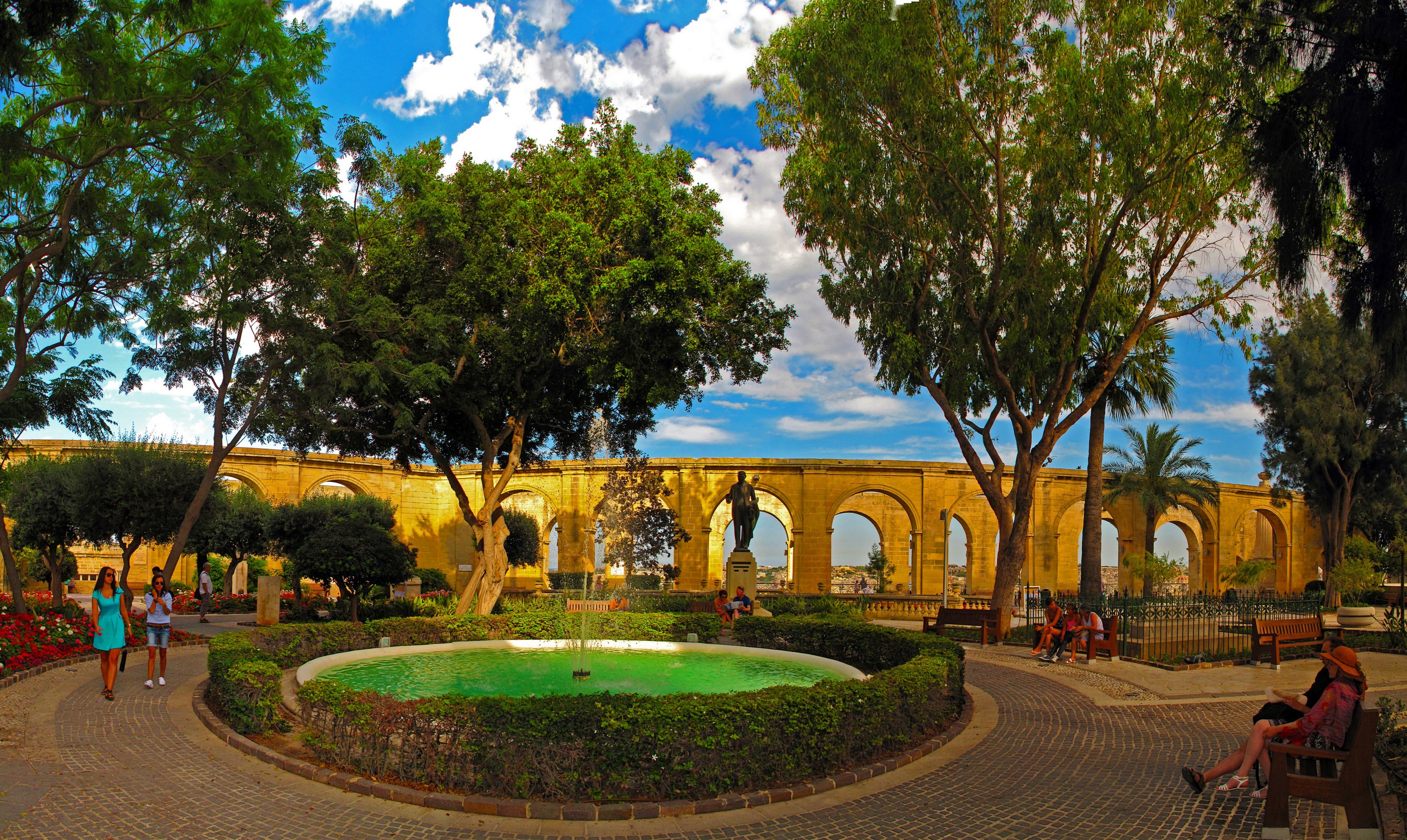 malta, Park, Fountains, Valletta, Shrubs, Nature, People, Garden Wallpaper
