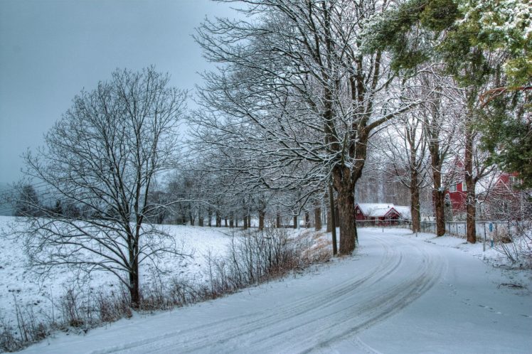seasons, Winter, Road, Trees, Snow, Nature, Farm, House, Rustic, Barn HD Wallpaper Desktop Background