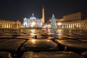 vatican, Vatican, Cathedral, Night, Lights, Square, Colonnade, Tree, Monument, City, Christmas, Rome, Italy