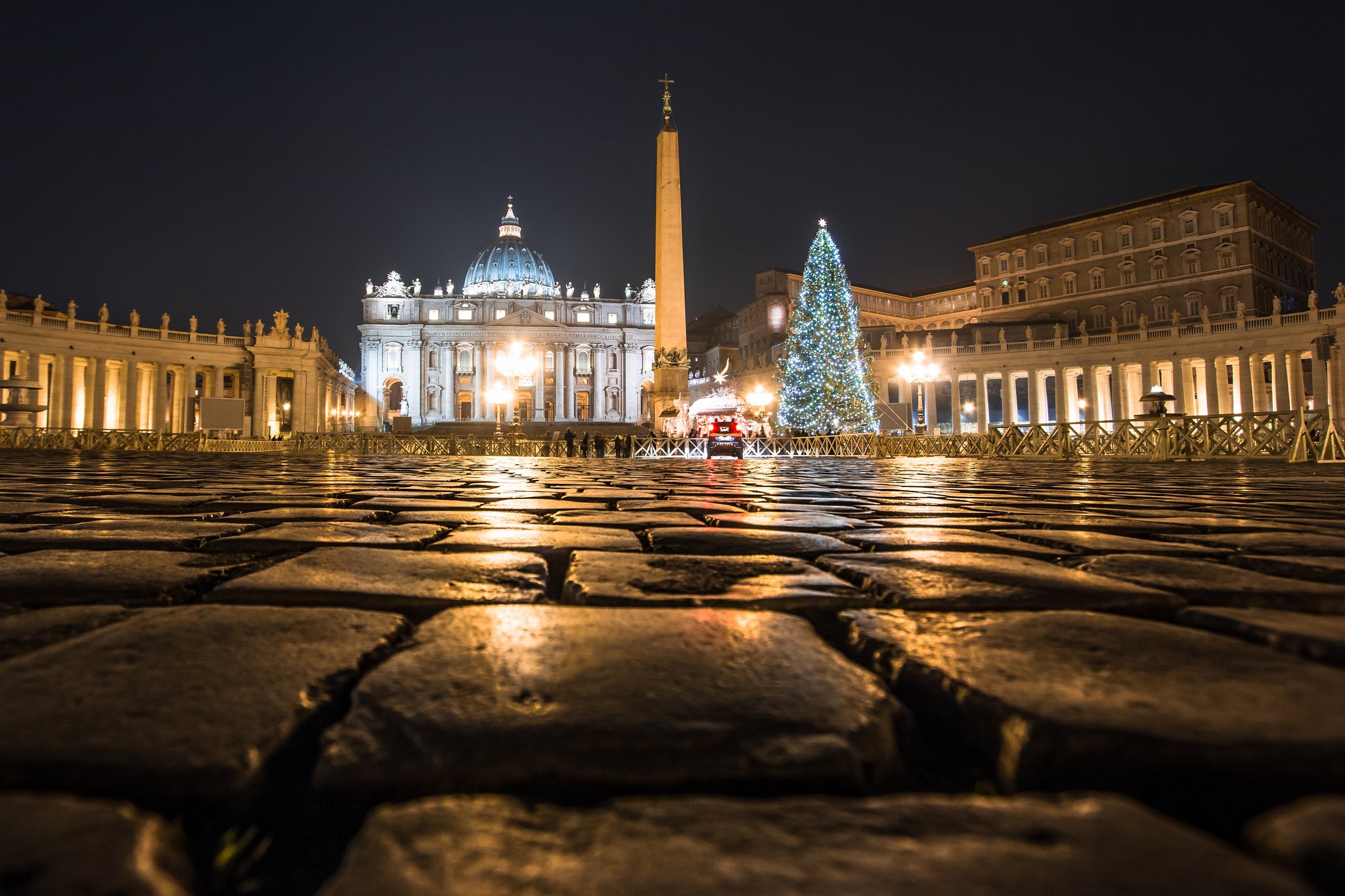 vatican, Vatican, Cathedral, Night, Lights, Square, Colonnade, Tree, Monument, City, Christmas, Rome, Italy Wallpaper