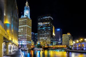 chicago, United, States, City, Night, Lights, River, Reflection