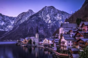 hallstatt, Austria, Austria, Reflection, Mountains, Lake, Water, City, Houses, Boats, Nature, Landscape, Mountains, Snow, Winter