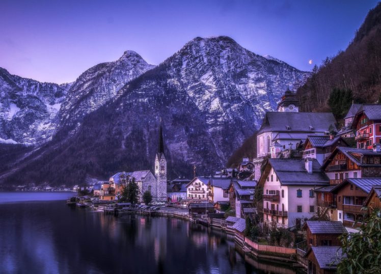 hallstatt, Austria, Austria, Reflection, Mountains, Lake, Water, City, Houses, Boats, Nature, Landscape, Mountains, Snow, Winter HD Wallpaper Desktop Background