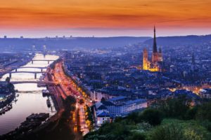 rouen, France, Normandy, Cathedral, House, Road, Light, Sunset, Evening, Trees, River, Water, Landscape, City, Bridge